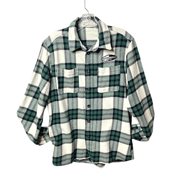 Dutch Bros Plaid Flannel Button-Up Shirt Green/White Size Medium 100% Cotton - Picture 4 of 4